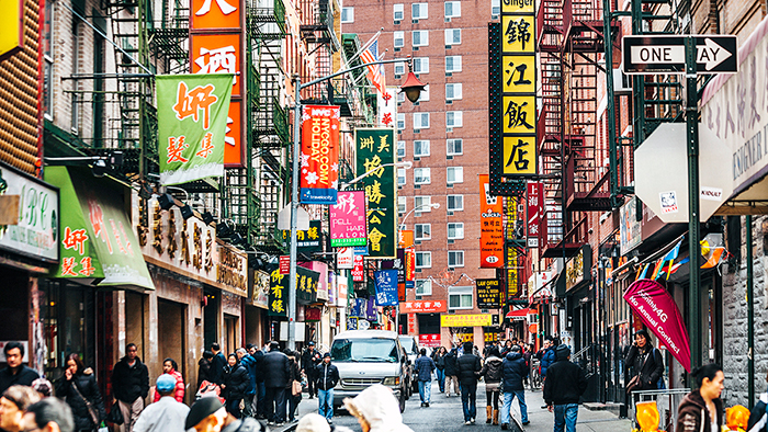 Escena de calle del barrio chino de Nueva York.