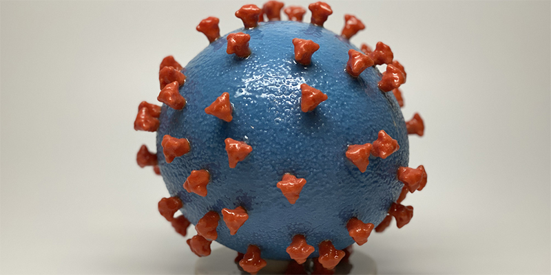 Modelo tridimensional de una partícula del SARS-CoV-2 que muestra la proteína de espiga que sobresale de la superficie viral